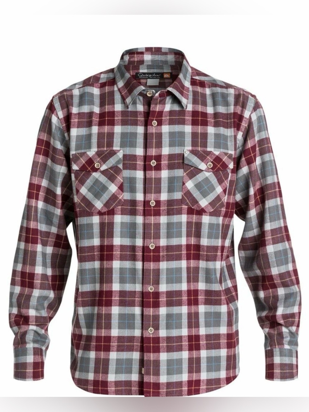 Quiksilver Men's Burgundy and Gray Plaid Button-Down Shirt